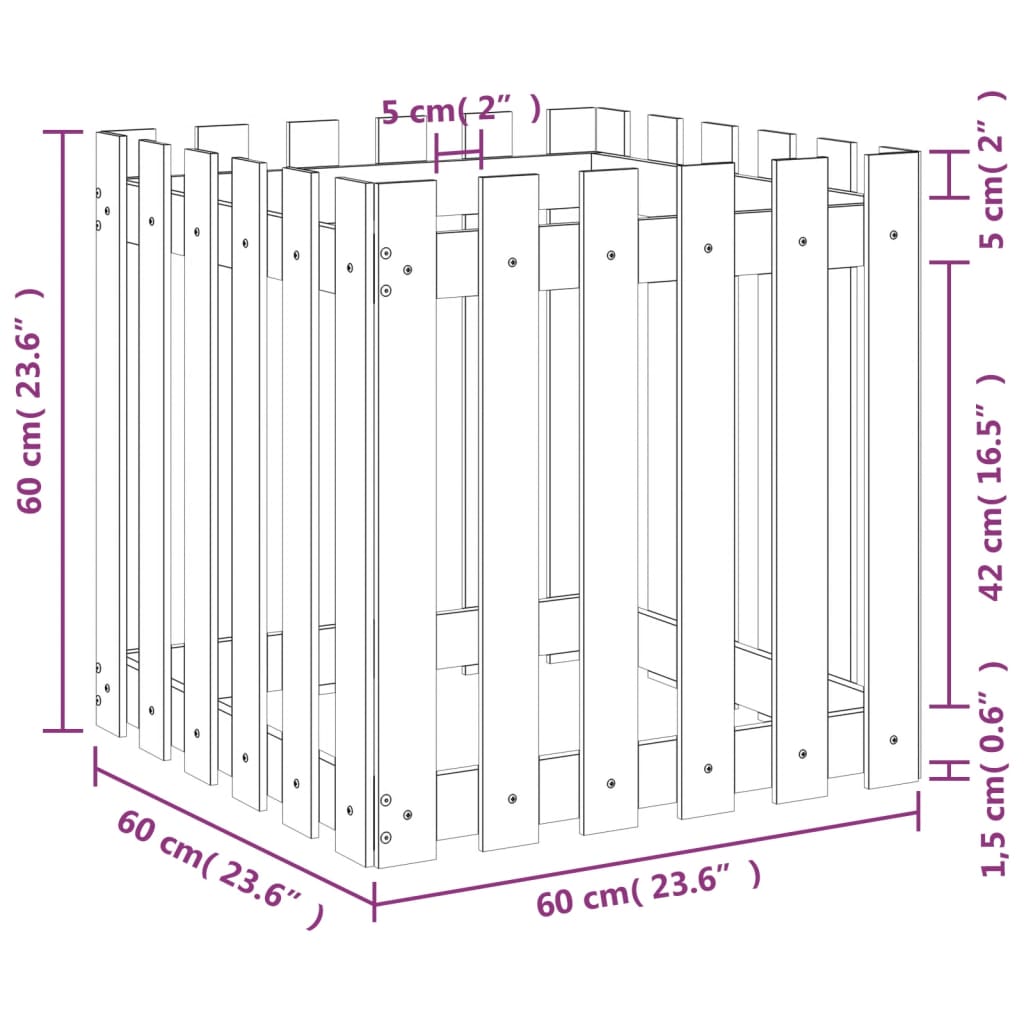 Pflanzkübel Lattenzaun-Design 60x60x60 cm Massivholz Douglasie