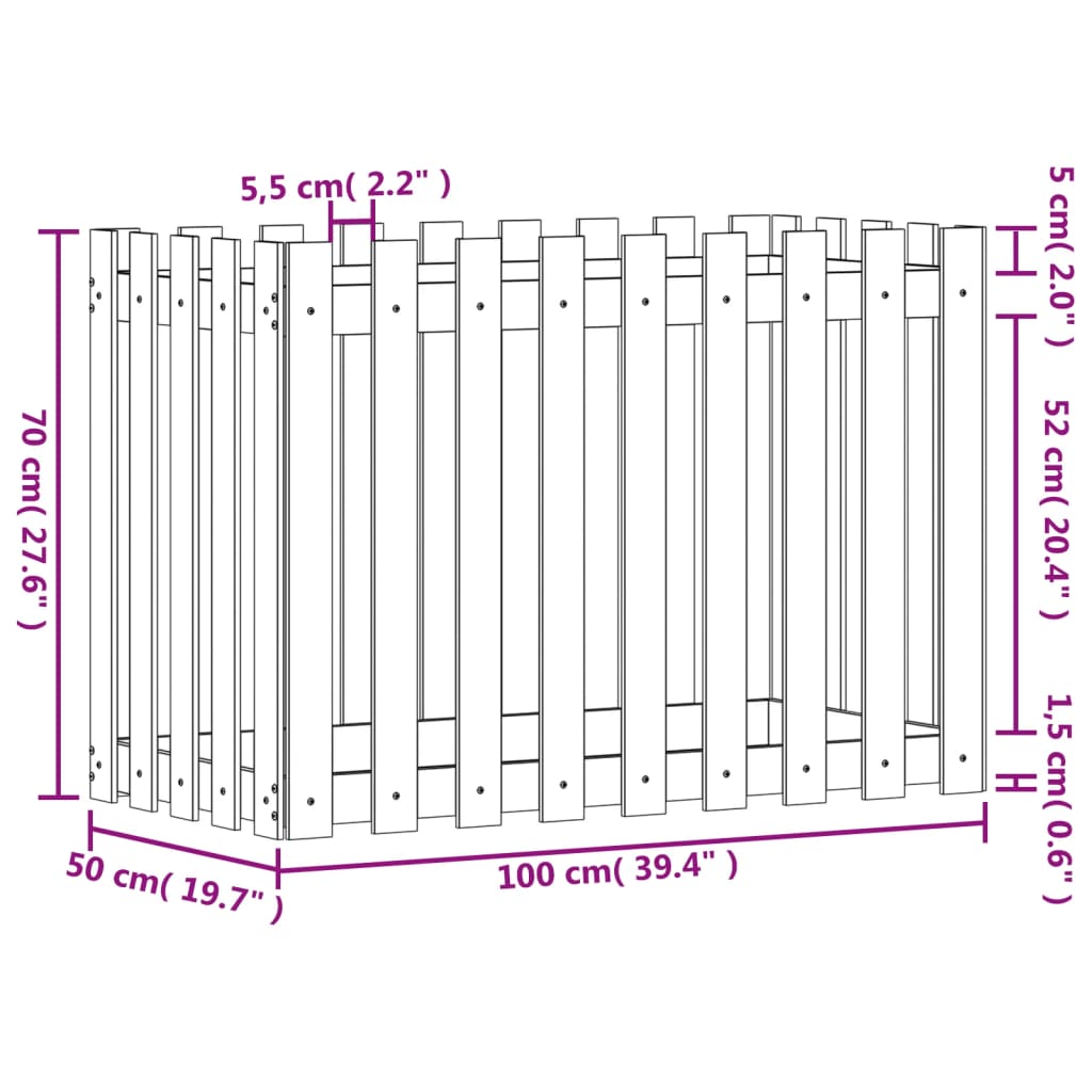 Hochbeet Latten-Design Schwarz 100x50x70 cm Massivholz Kiefer