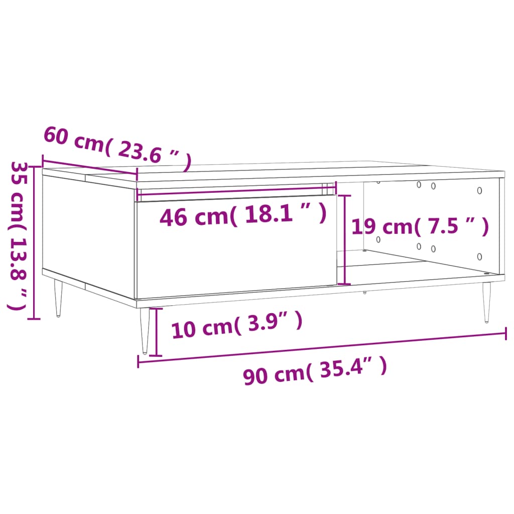 Couchtisch Betongrau 90x60x35 cm Holzwerkstoff