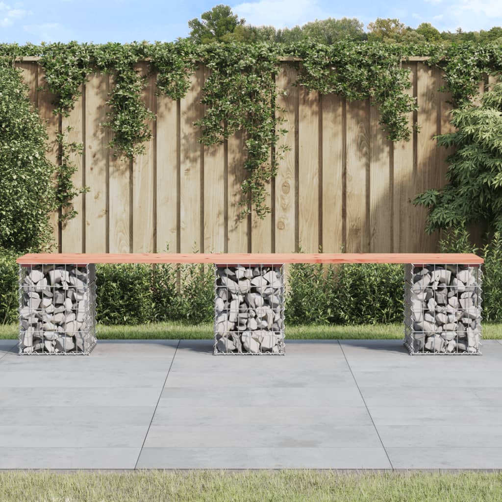 Gartenbank aus Gabionen 203x31x42 cm Massivholz Douglasie