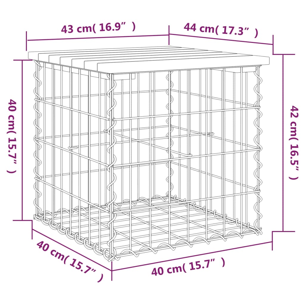 Gartenbank aus Gabionen 43x44x42 cm Kiefernholz Imprägniert