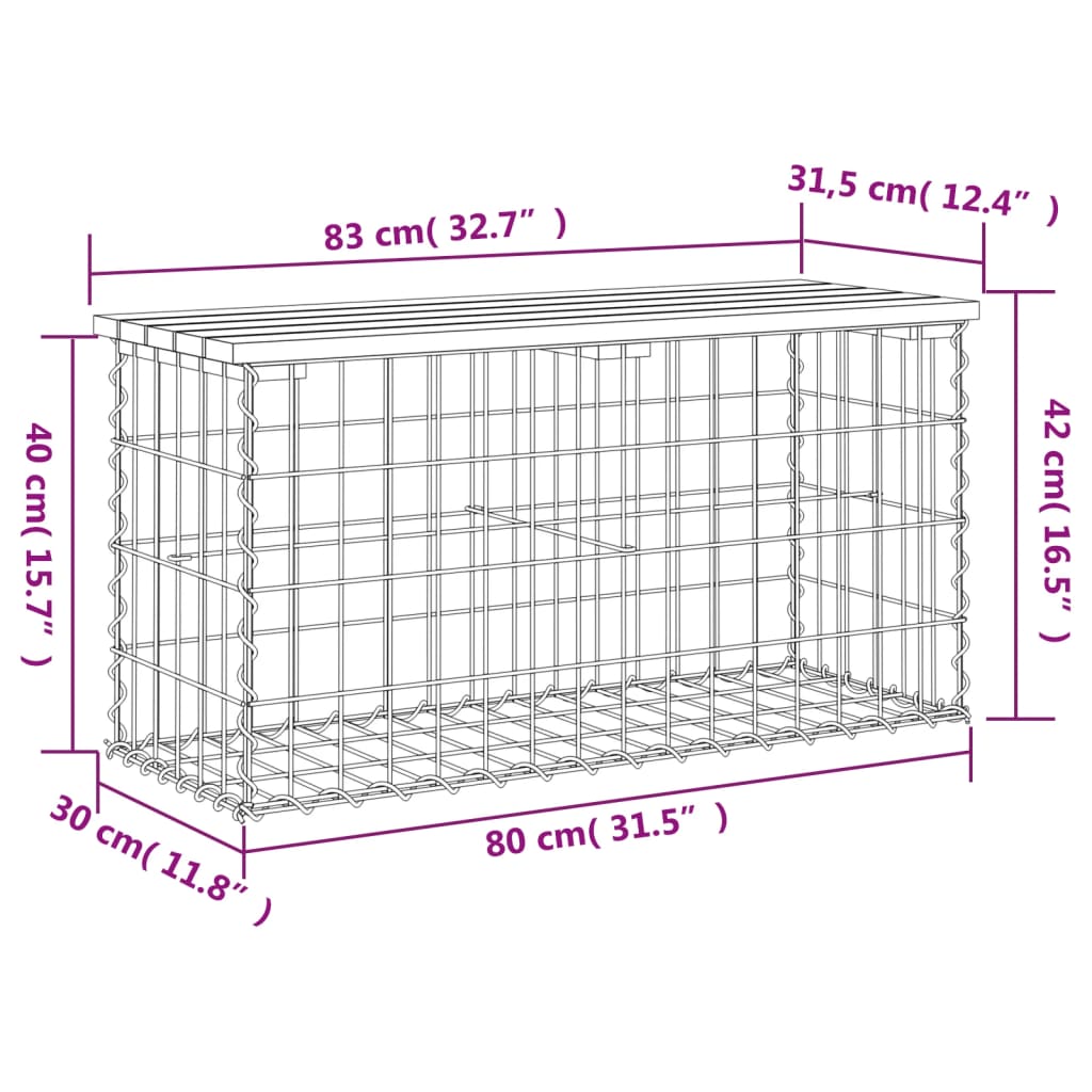 Gartenbank aus Gabionen 83x31,5x42 cm Massivholz Douglasie