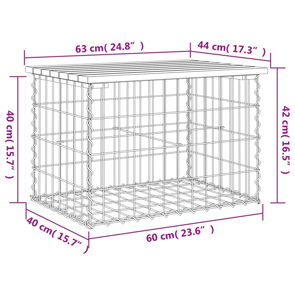 Gartenbank aus Gabionen 63x44x42 cm Massivholz Douglasie