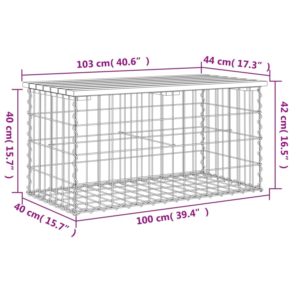 Gartenbank aus Gabionen 103x44x42 cm Massivholz Kiefer