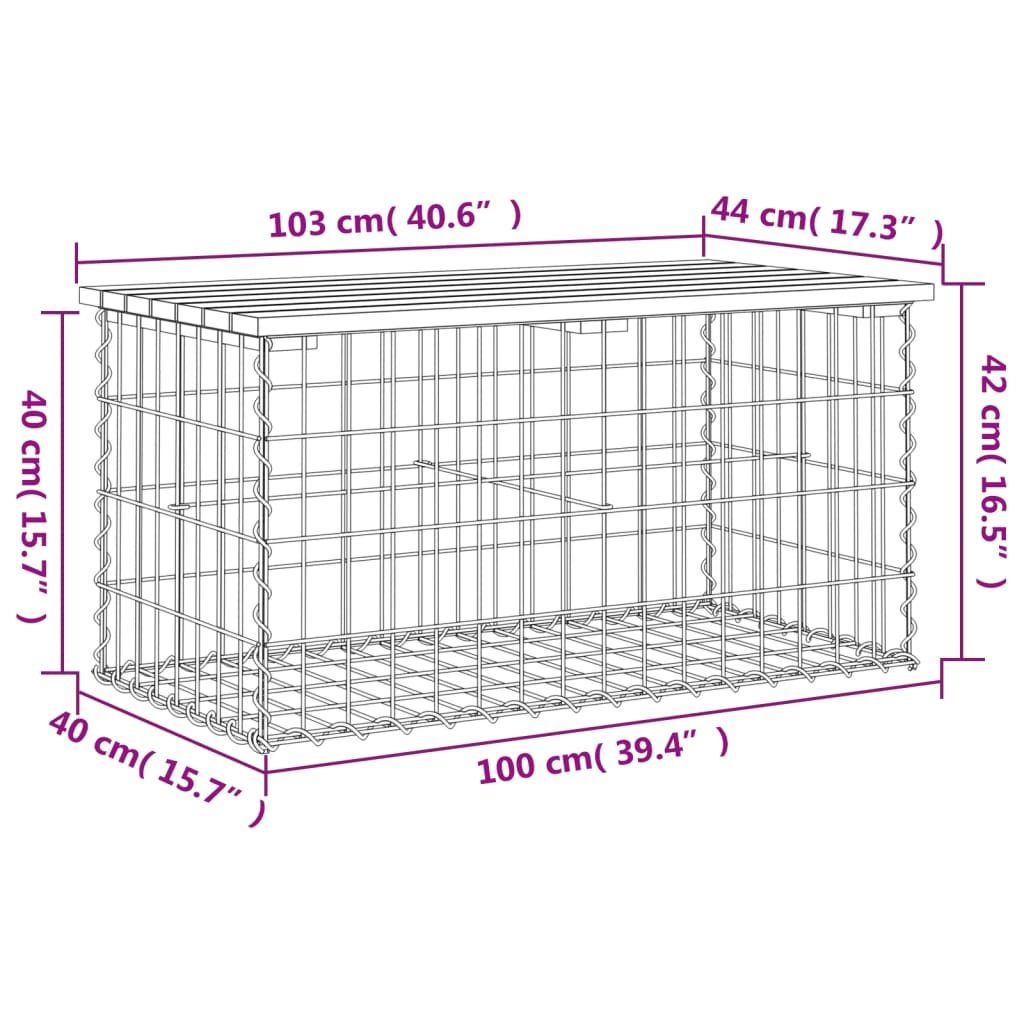 Gartenbank aus Gabionen 103x44x42 cm Massivholz Douglasie