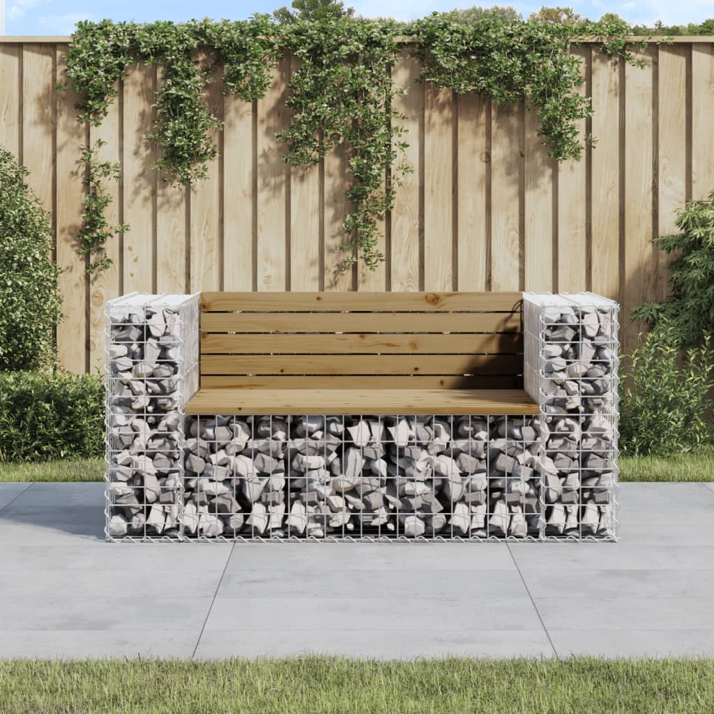 Gartenbank aus Gabionen 143x71x65,5 cm Kiefernholz Imprägniert