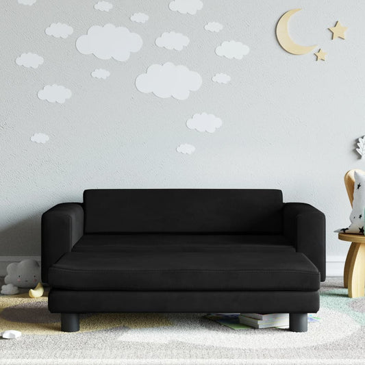 Kindersofa mit Hocker Schwarz 100x50x30 cm Samt