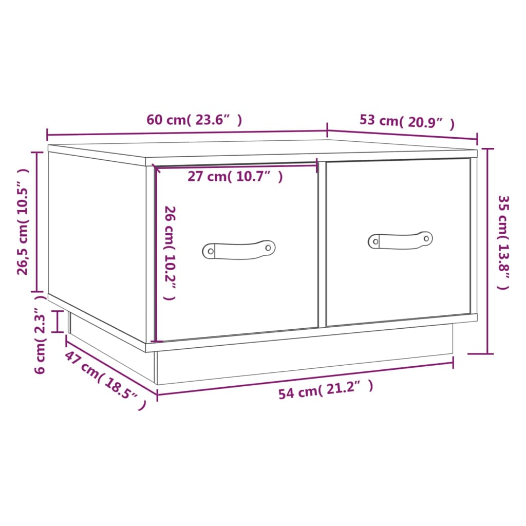 Couchtisch Weiß 60x53x35 cm Massivholz Kiefer