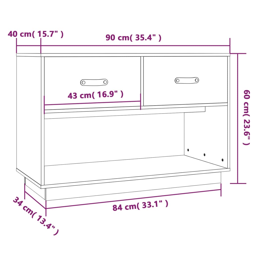 TV-Schrank 90x40x60 cm Massivholz Kiefer