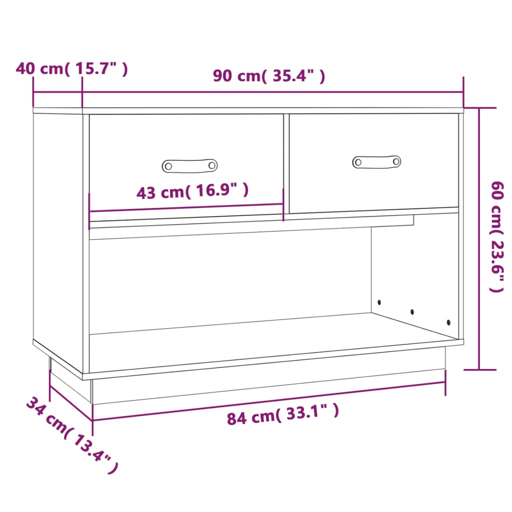 TV-Schrank Weiß 90x40x60 cm Massivholz Kiefer