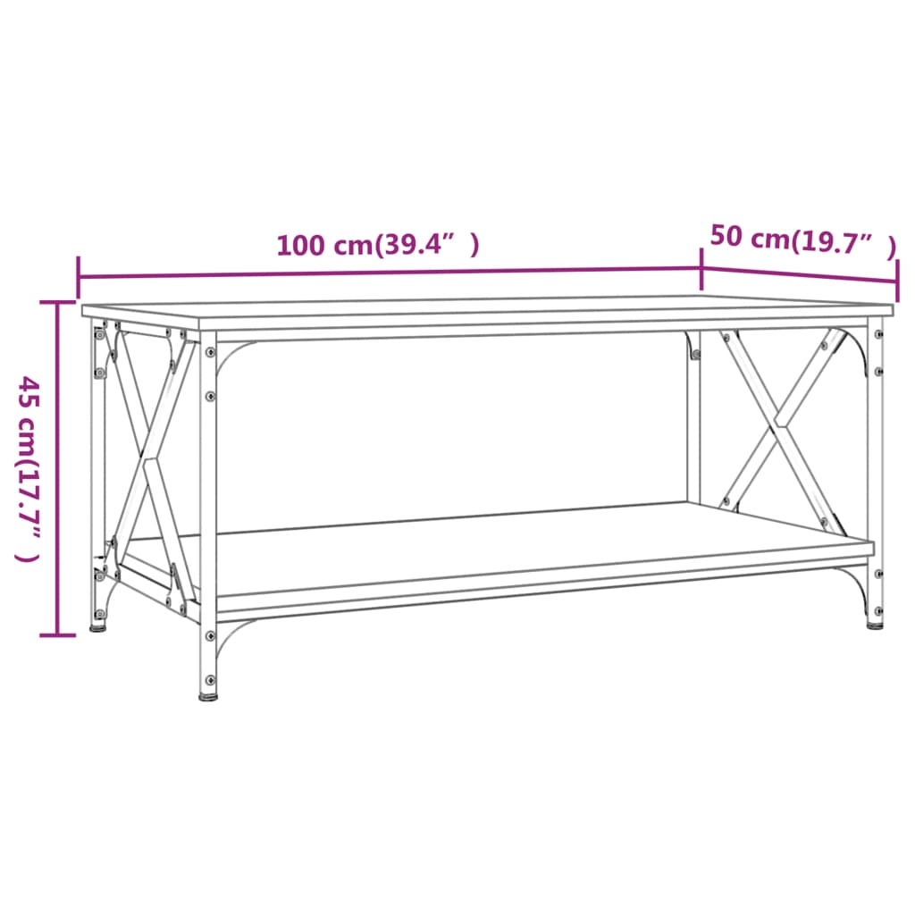 Couchtisch Braun Eichen-Optik 100x50x45 cm Holzwerkstoff Eisen