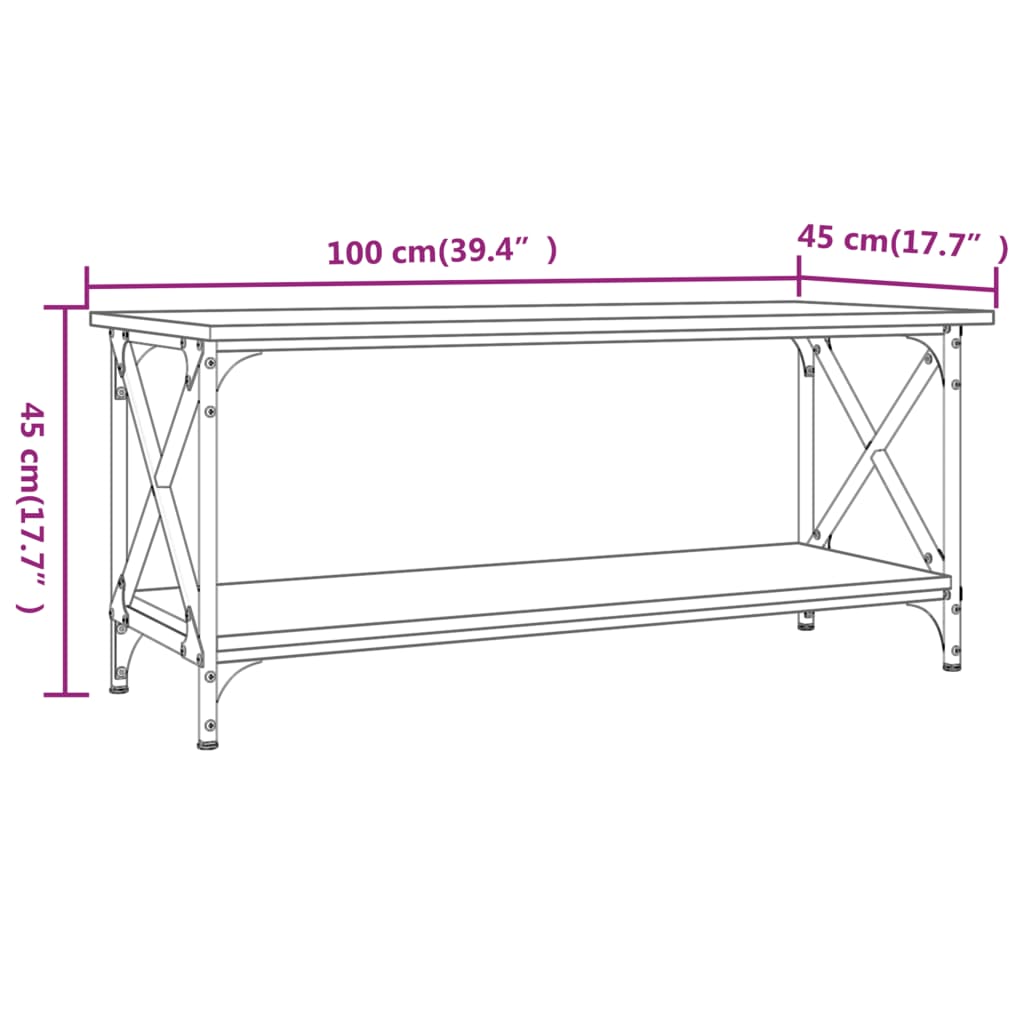 Couchtisch Braun Eichen-Optik 100x45x45 cm Holzwerkstoff Eisen