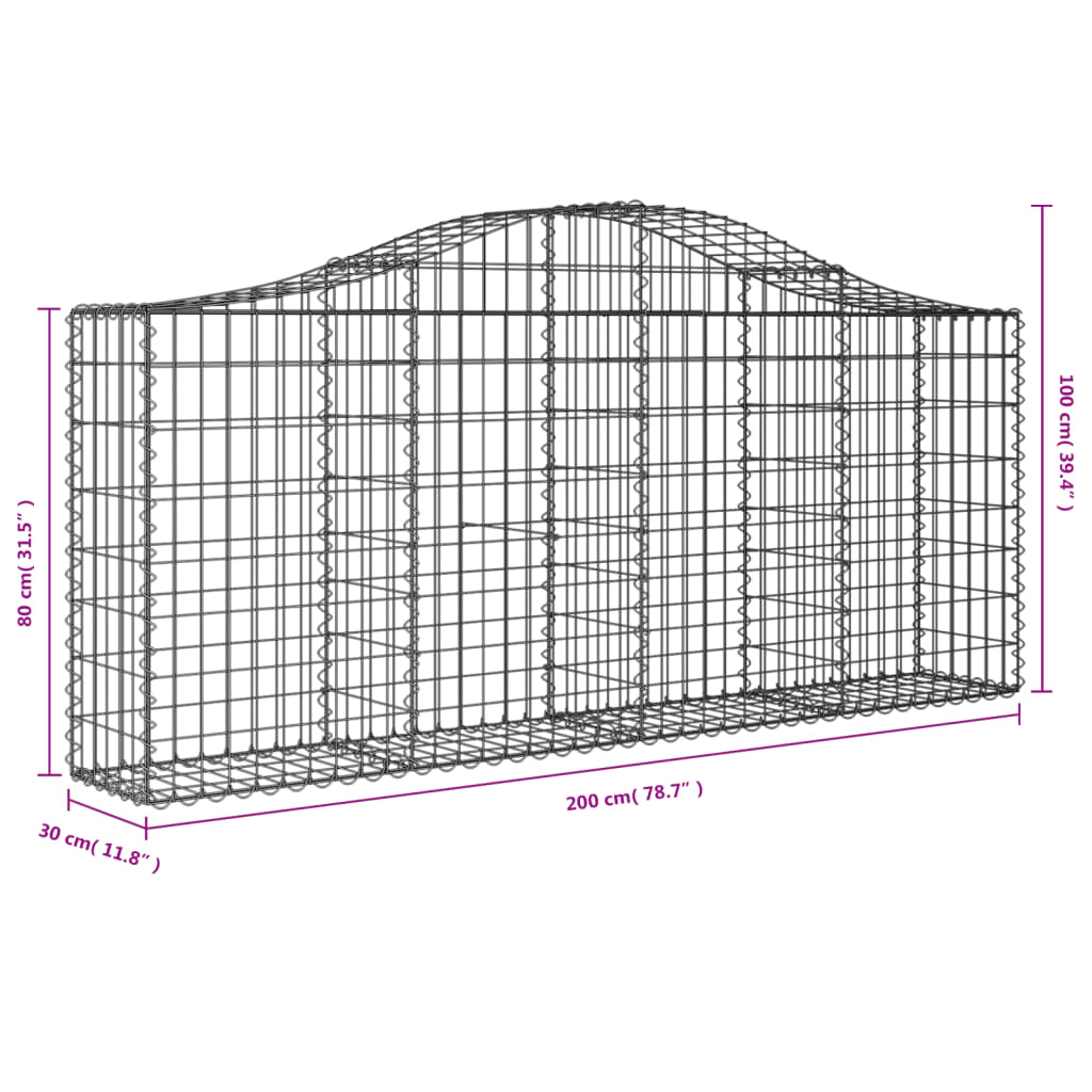 Gabionen mit Hochbogen 2 Stk. 200x30x80/100 cm Verzinktes Eisen