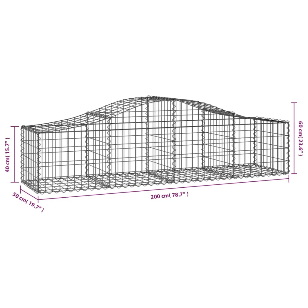 Gabionen mit Hochbogen 13 Stk. 200x50x40/60 cm Verzinktes Eisen