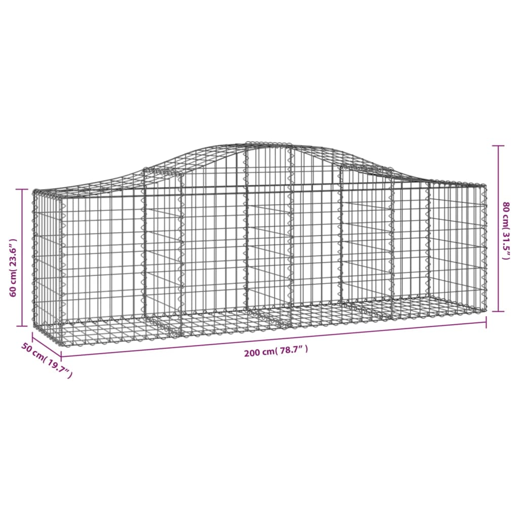 Gabionen mit Hochbogen 14 Stk. 200x50x60/80 cm Verzinktes Eisen