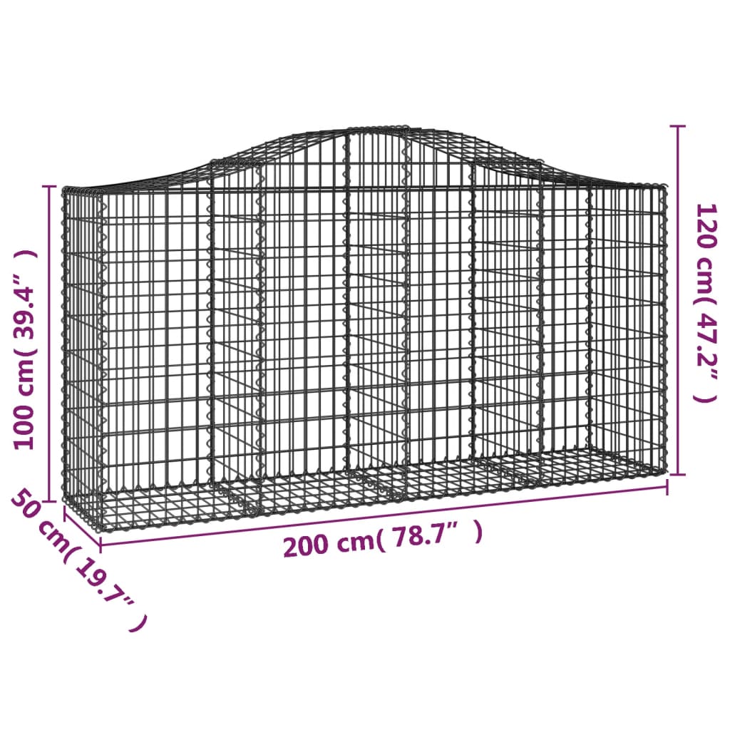 Gabionen mit Hochbogen 18 Stk 200x50x100/120cm Verzinktes Eisen