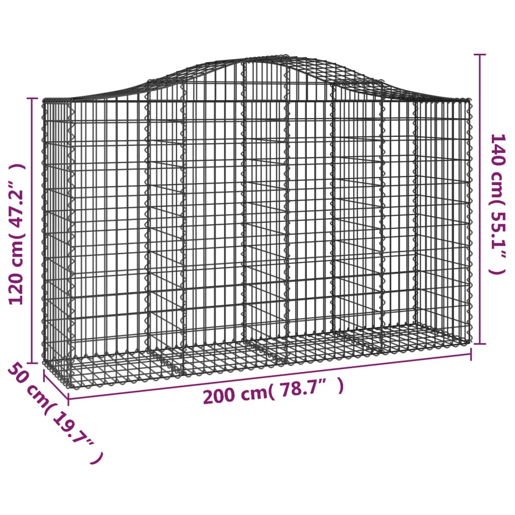 Gabionen mit Hochbogen 5 Stk. 200x50x120/140cm Verzinktes Eisen