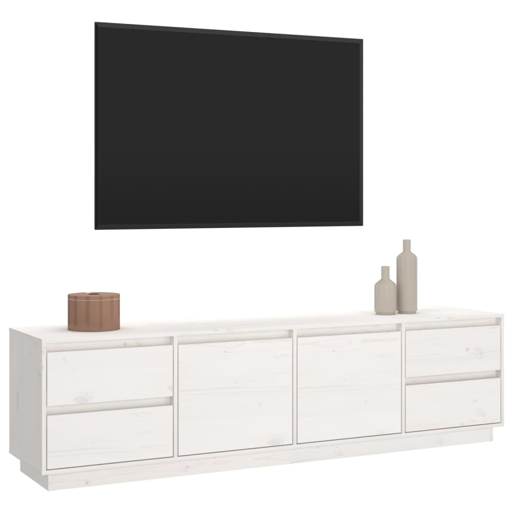 TV-Schrank Weiß 176x37x47,5 cm Massivholz Kiefer