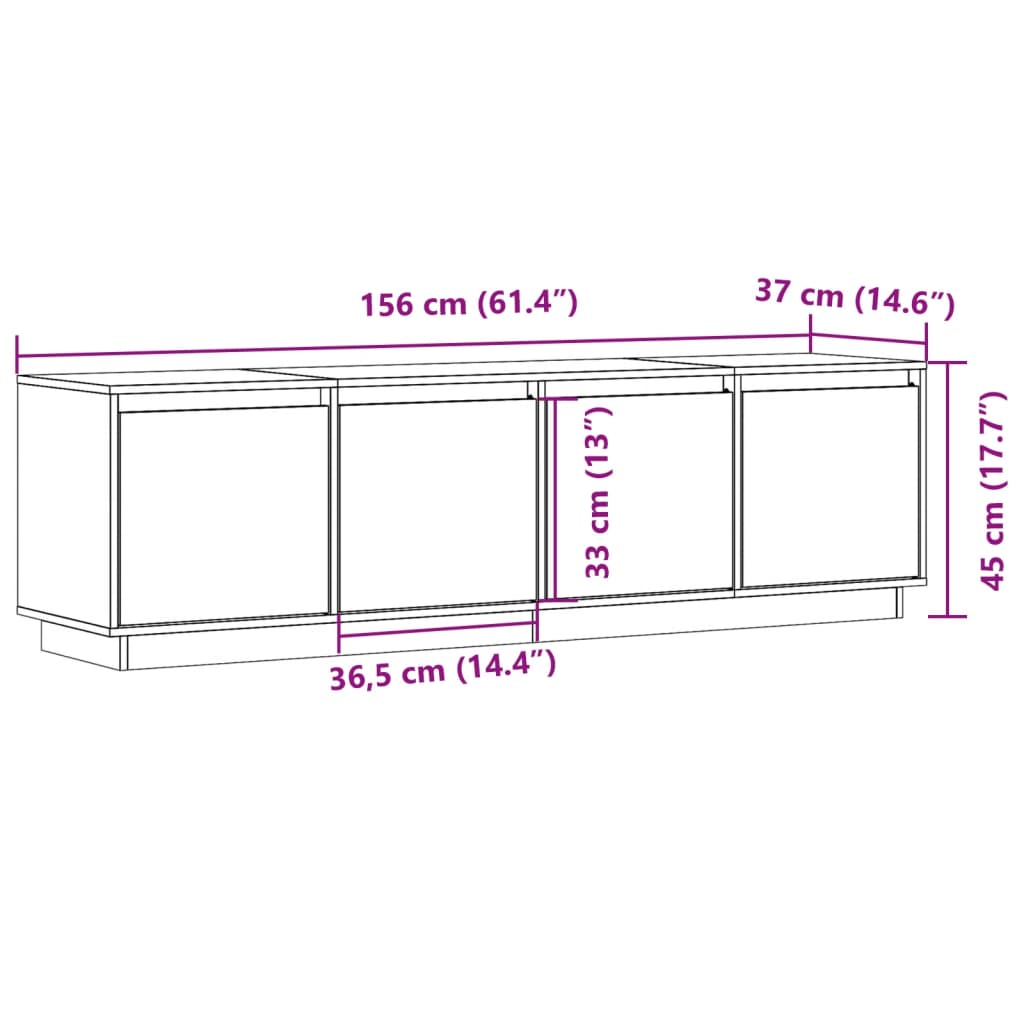 TV-Schrank Honigbraun 156x37x45 cm Massivholz Kiefer