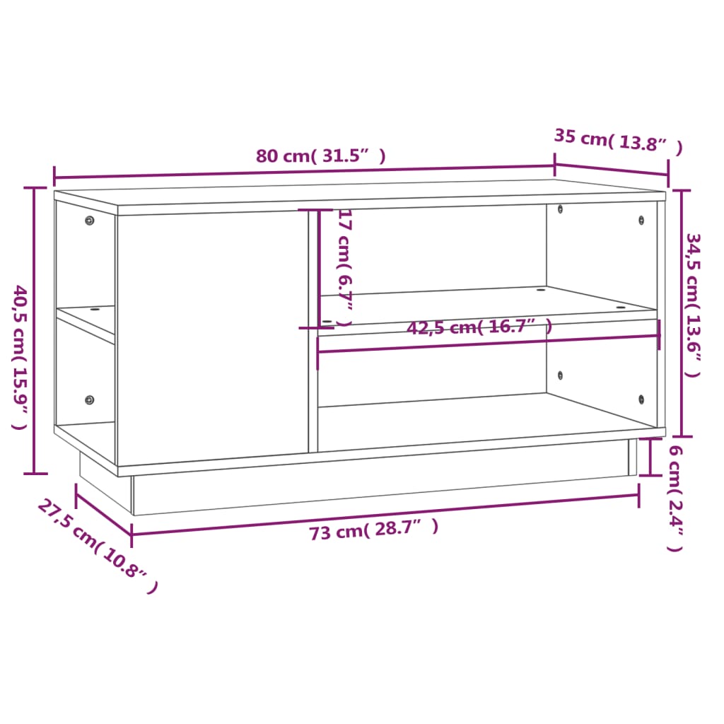 TV-Schrank Honigbraun 80x35x40,5 cm Massivholz Kiefer