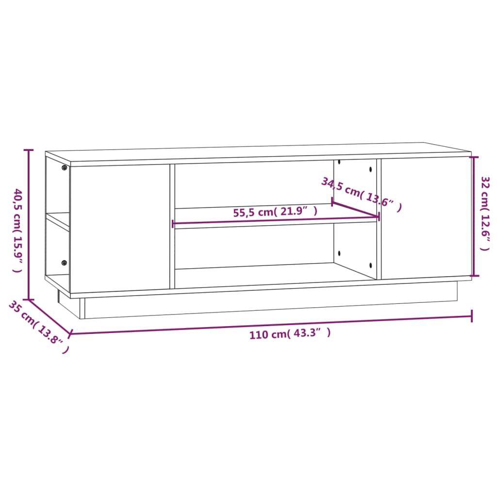 TV-Schrank Schwarz 110x35x40,5 cm Massivholz Kiefer