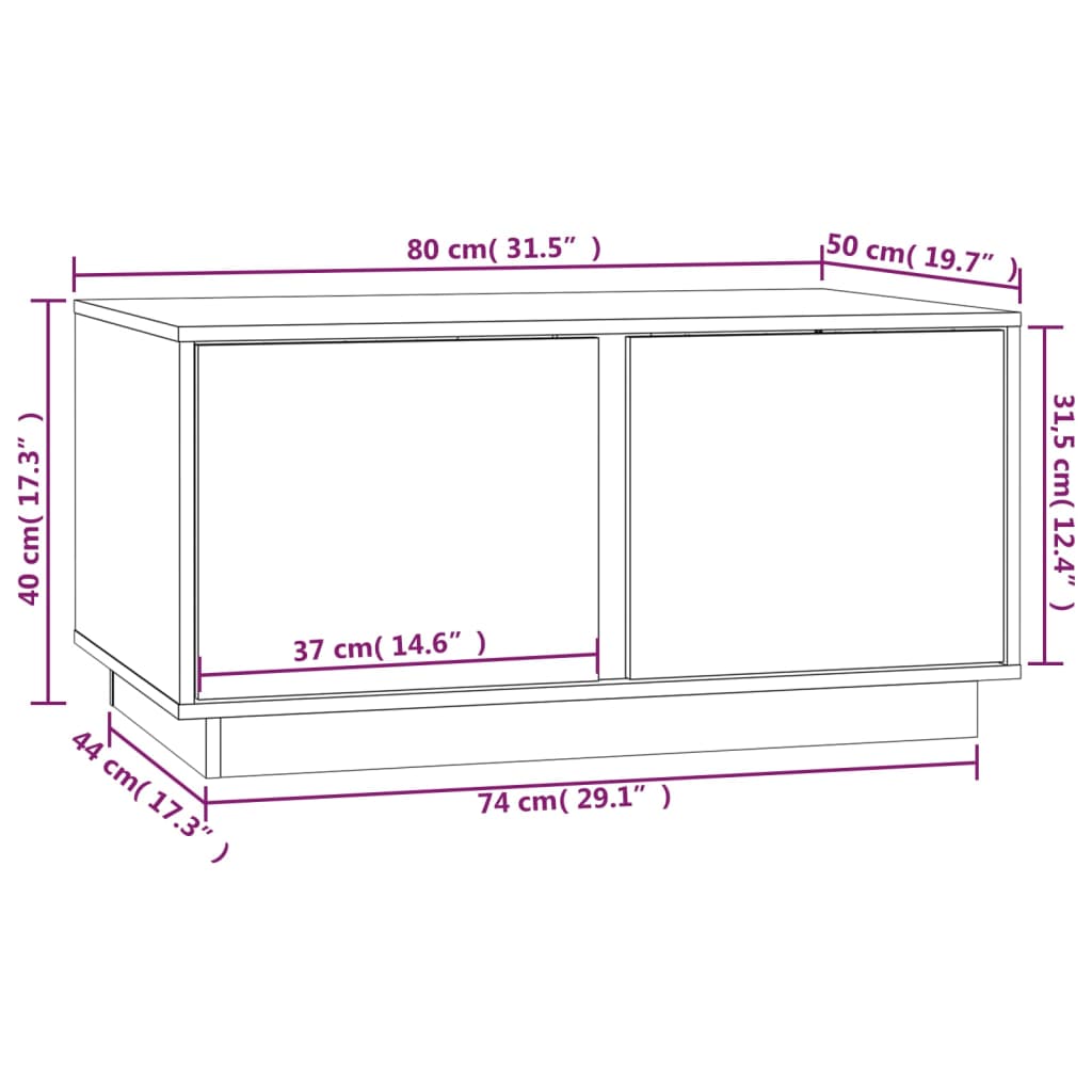 Couchtisch Schwarz 80x50x40 cm Massivholz Kiefer