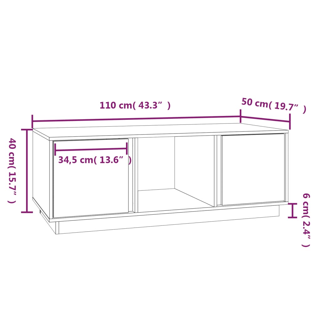 Couchtisch Grau 110x50x40 cm Massivholz Kiefer