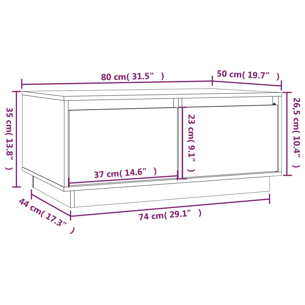 Couchtisch Grau 80x50x35 cm Massivholz Kiefer