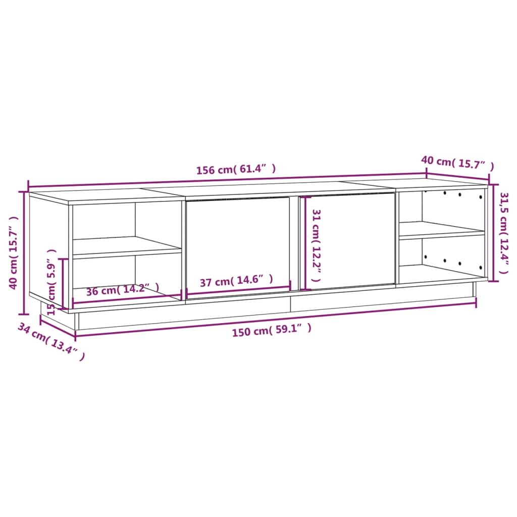 TV-Schrank Grau 156x40x40 cm Massivholz Kiefer