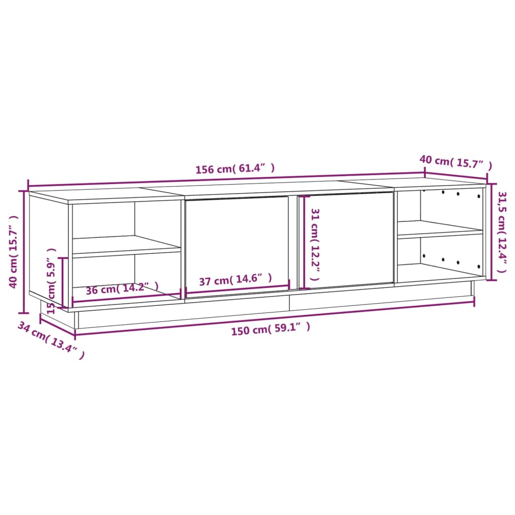 TV-Schrank Honigbraun 156x40x40 cm Massivholz Kiefer