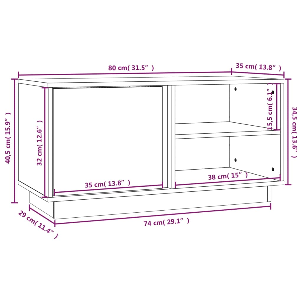 TV-Schrank Grau 80x35x40,5 cm Massivholz Kiefer