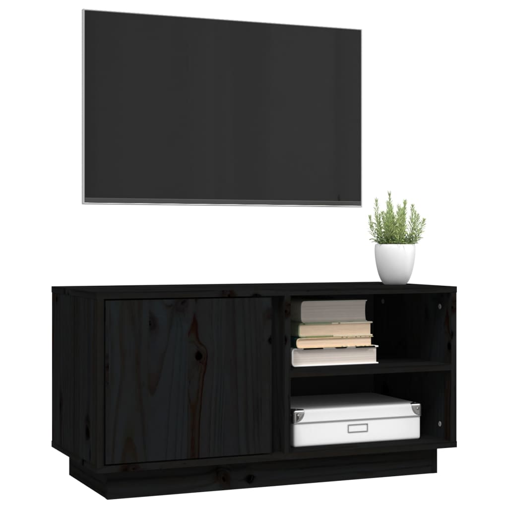 TV-Schrank Schwarz 80x35x40,5 cm Massivholz Kiefer