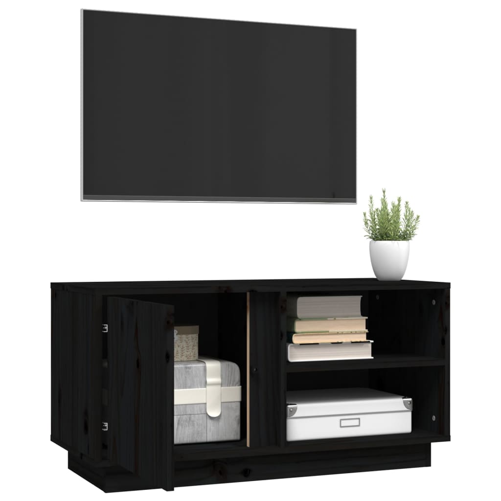 TV-Schrank Schwarz 80x35x40,5 cm Massivholz Kiefer