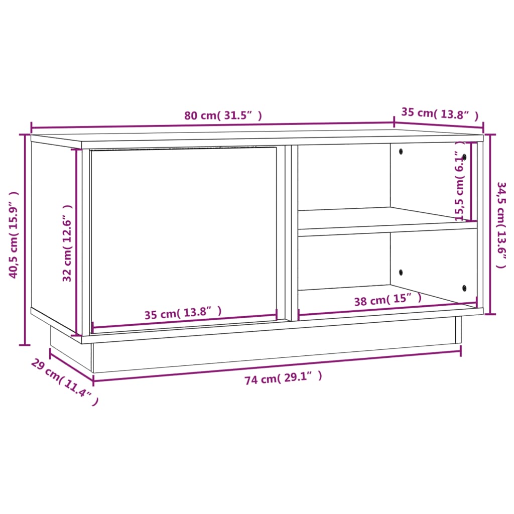 TV-Schrank Schwarz 80x35x40,5 cm Massivholz Kiefer