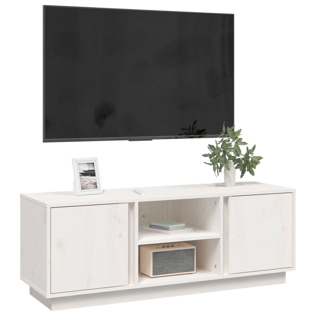 TV-Schrank Weiß 110x35x40,5 cm Massivholz Kiefer