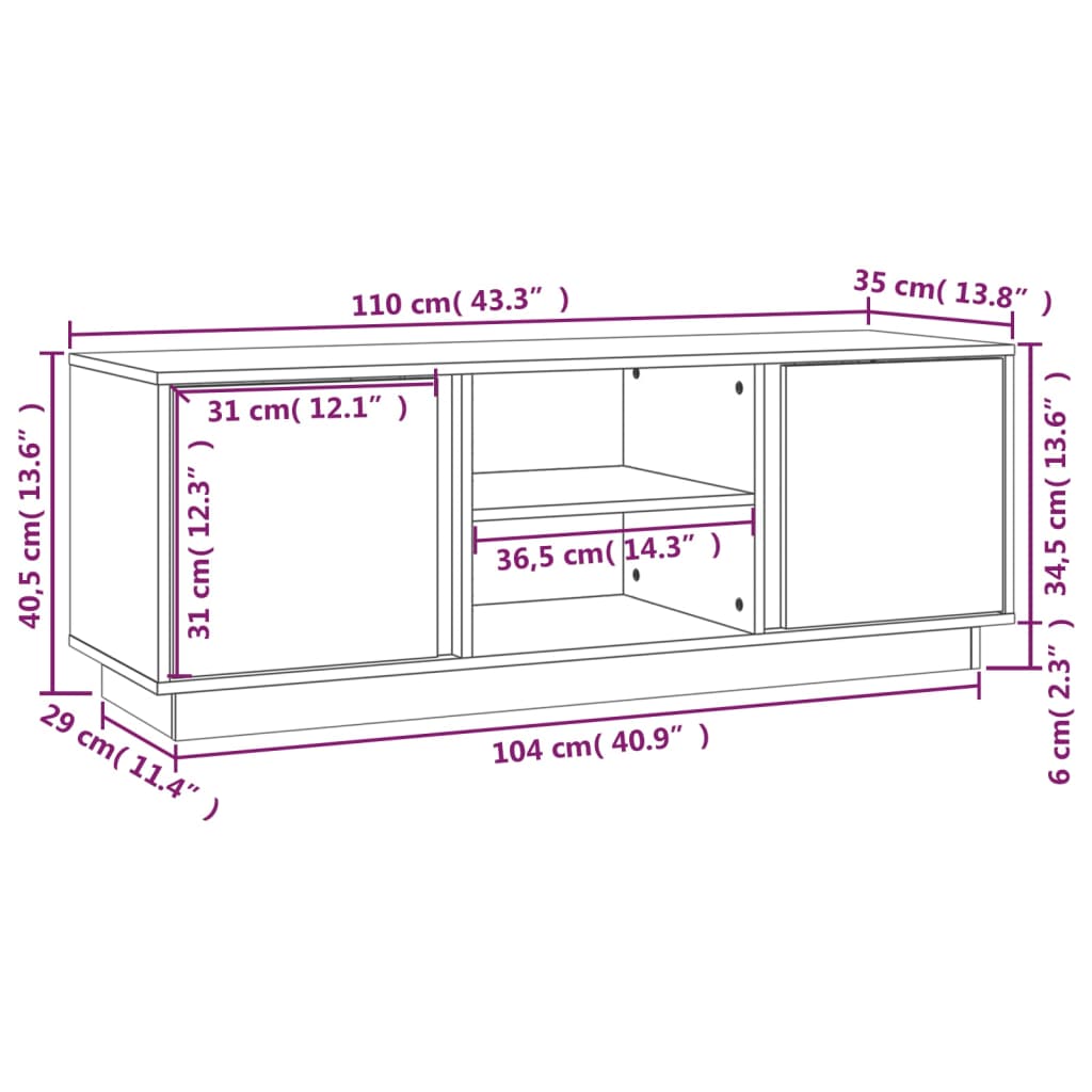 TV-Schrank Weiß 110x35x40,5 cm Massivholz Kiefer