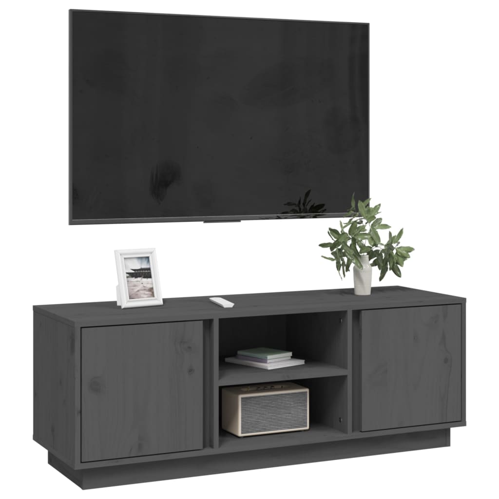 TV-Schrank Grau 110x35x40,5 cm Massivholz Kiefer