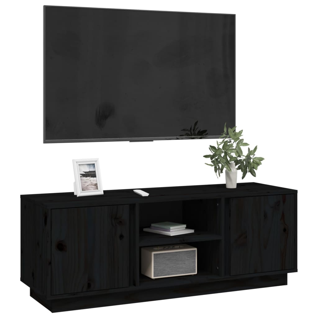 TV-Schrank Schwarz 110x35x40,5 cm Massivholz Kiefer