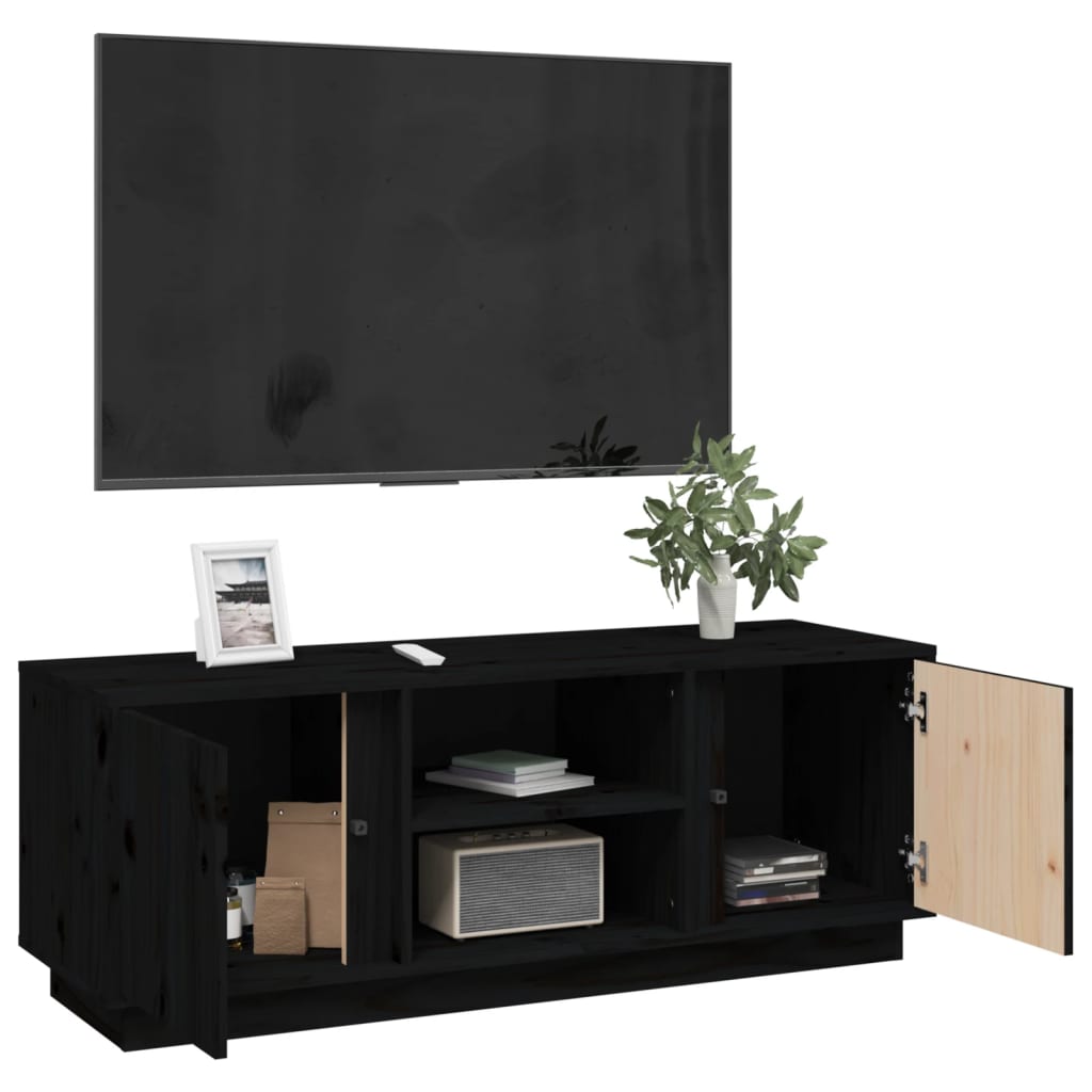 TV-Schrank Schwarz 110x35x40,5 cm Massivholz Kiefer