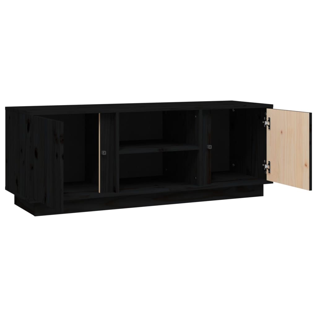 TV-Schrank Schwarz 110x35x40,5 cm Massivholz Kiefer