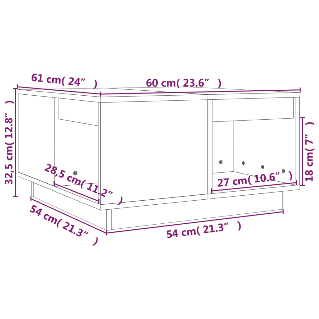 Couchtisch 60x61x32,5 cm Massivholz Kiefer