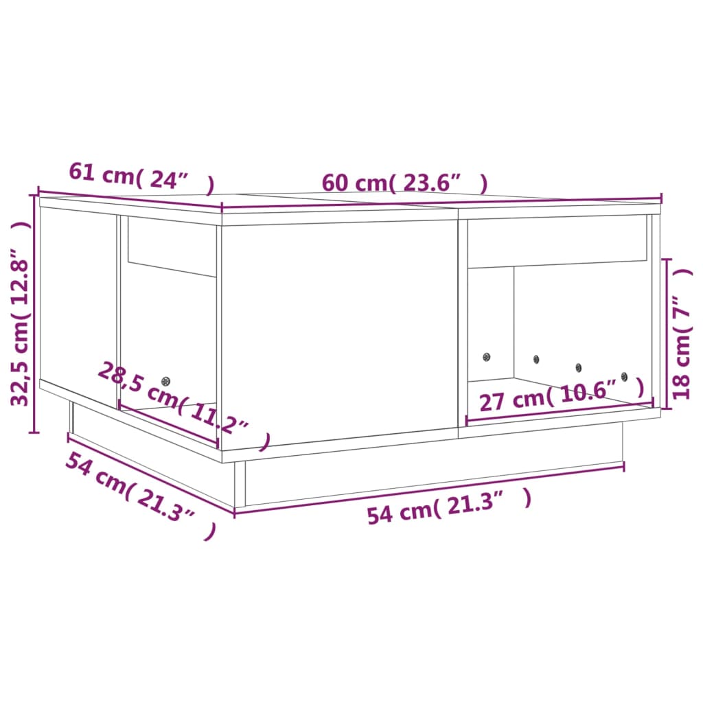 Couchtisch Weiß 60x61x32,5 cm Massivholz Kiefer