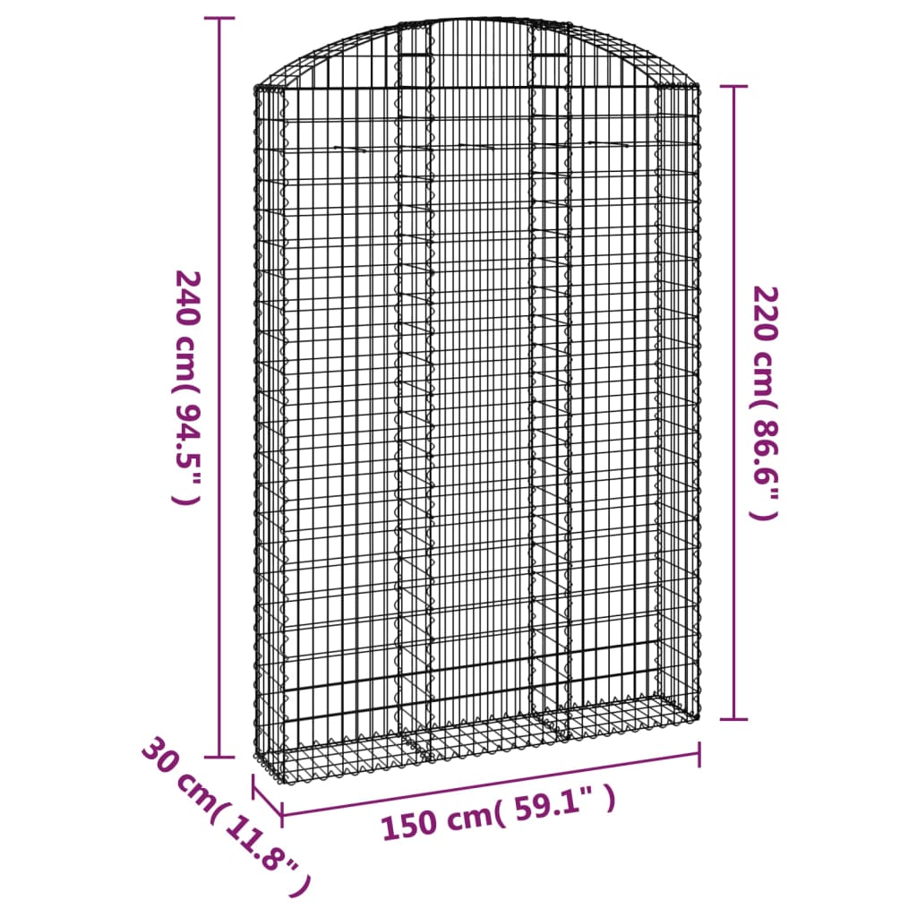 Gabione mit Hochbogen 150x30x220/240 cm Verzinktes Eisen