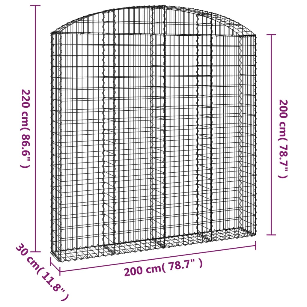 Gabione mit Hochbogen 200x30x200/220 cm Verzinktes Eisen