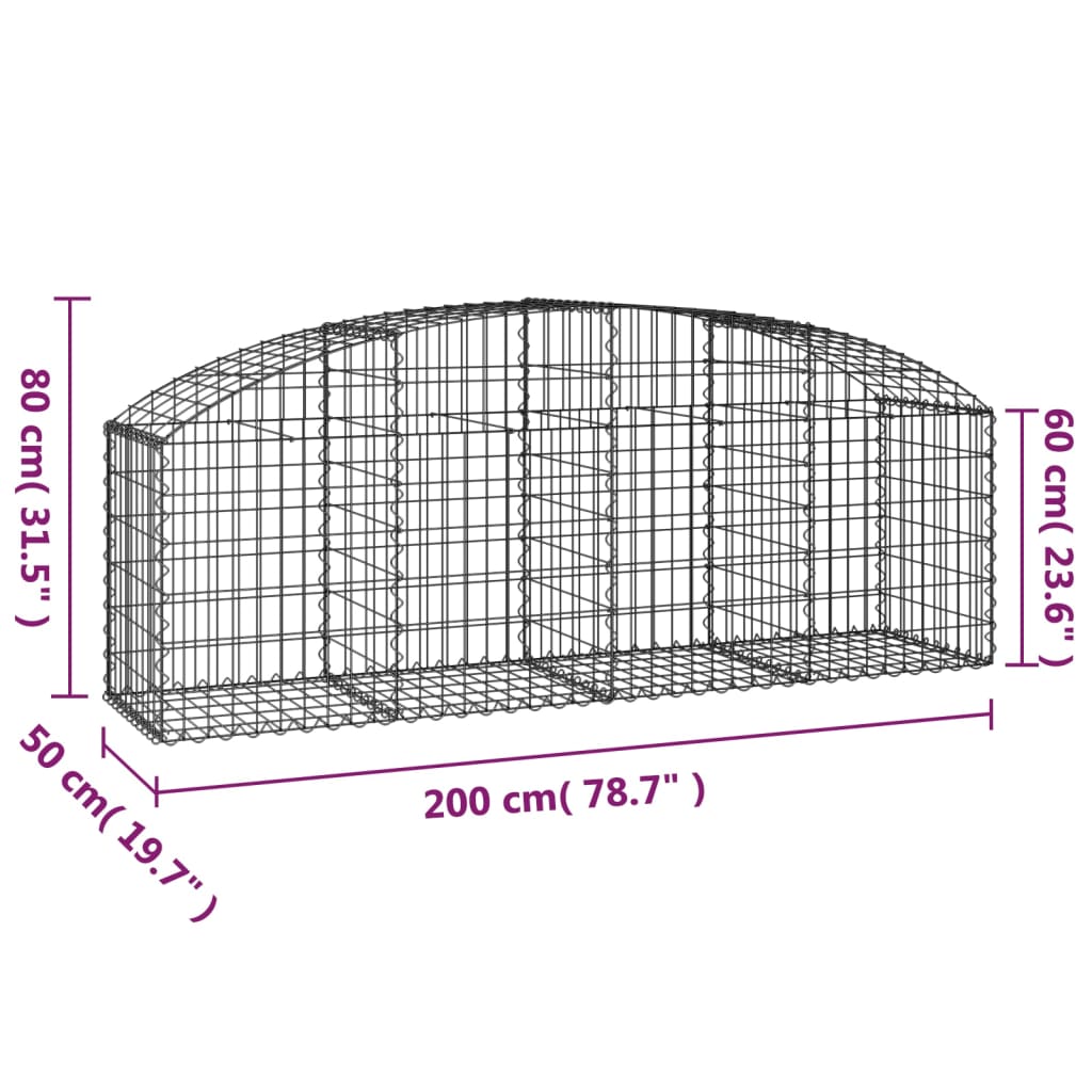 Gabione mit Hochbogen 200x50x60/80 cm Verzinktes Eisen