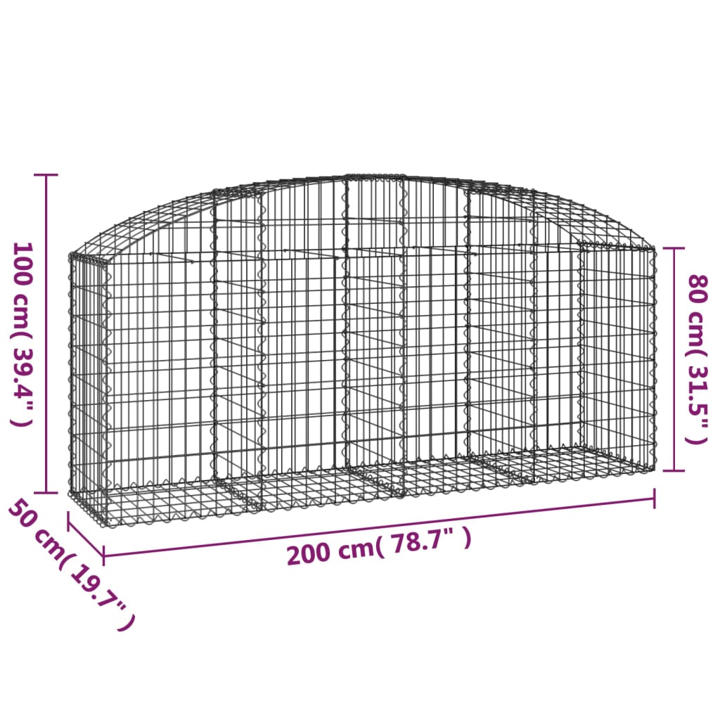 Gabione mit Hochbogen 200x50x80/100 cm Verzinktes Eisen