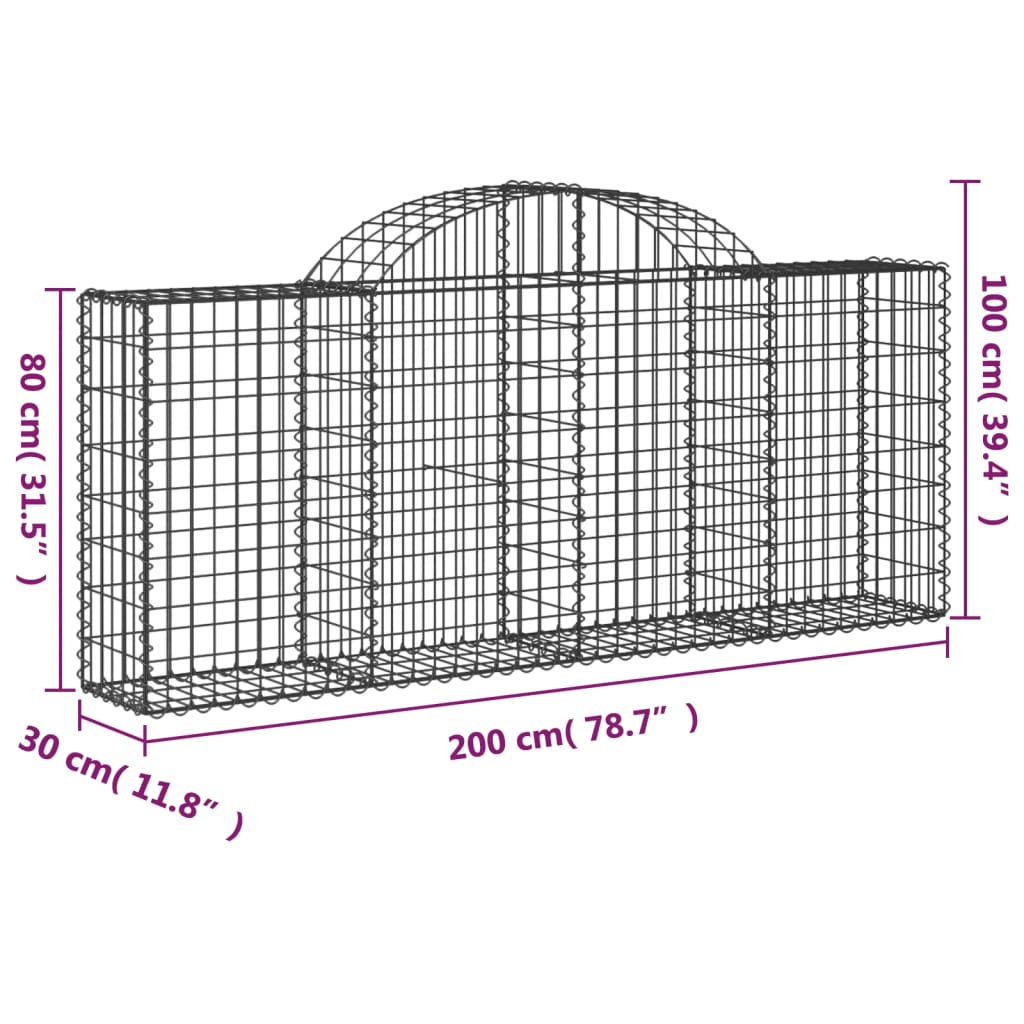 Gabione mit Hochbogen 200x30x80/100 cm Verzinktes Eisen