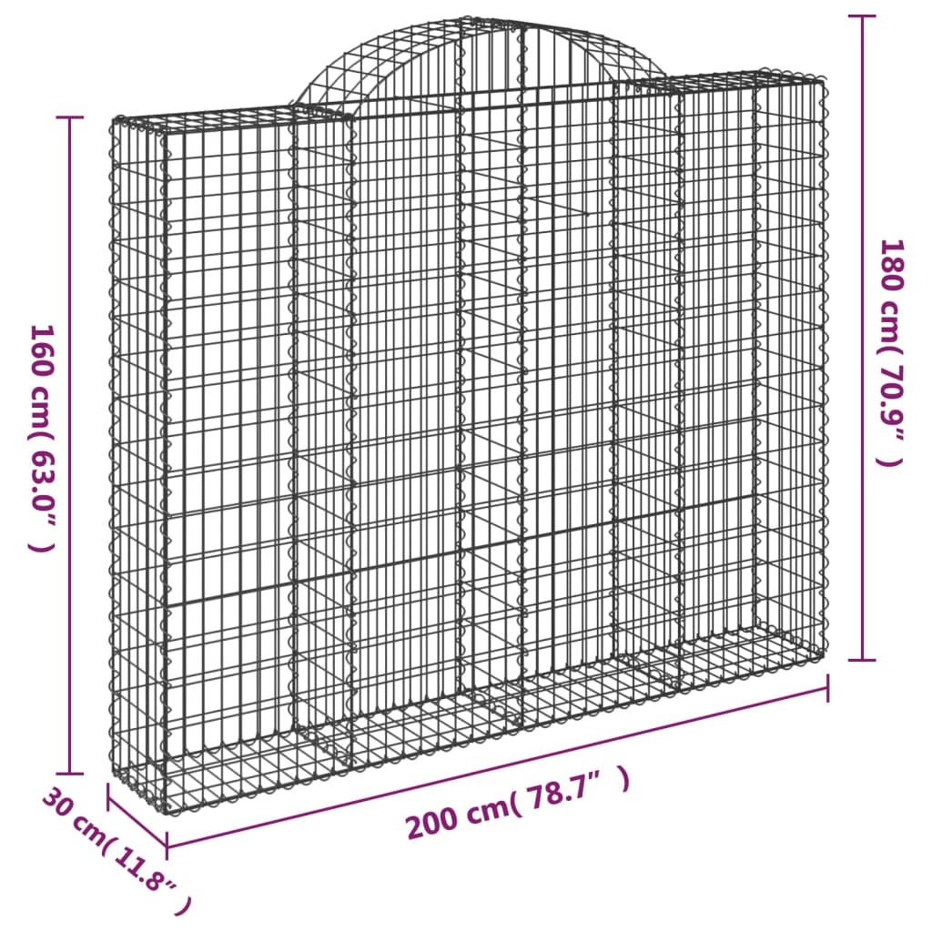 Gabione mit Hochbogen 200x30x160/180 cm Verzinktes Eisen