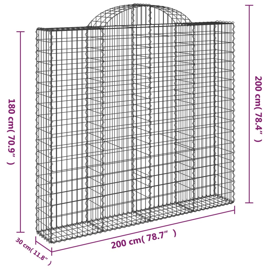 Gabione mit Hochbogen 200x30x180/200 cm Verzinktes Eisen