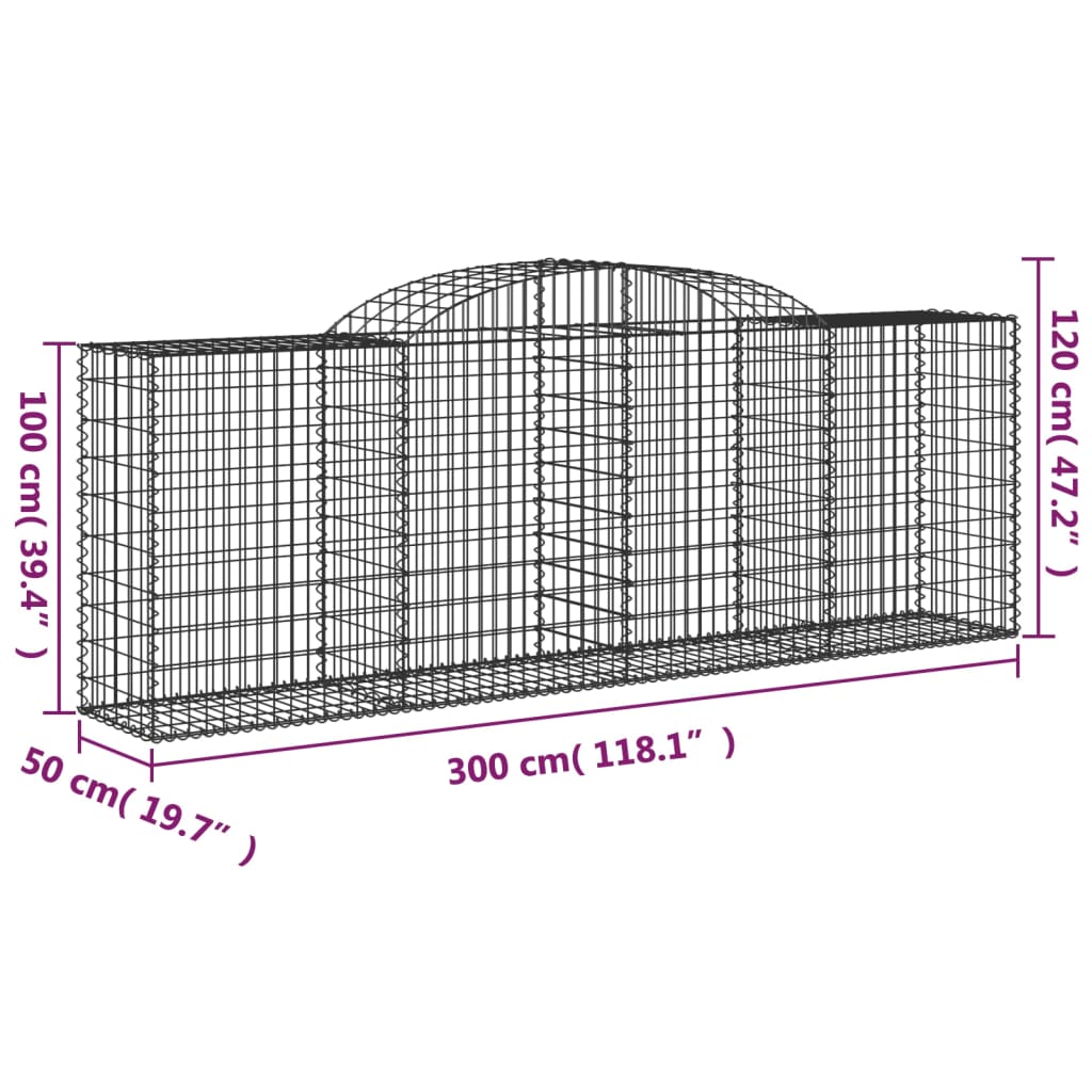 Gabione mit Hochbogen 300x50x100/120 cm Verzinktes Eisen